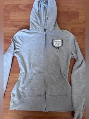 Light Grey Y2K 2000’s Zip-Up Varsity Hoodie